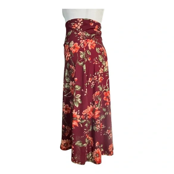 LulaRoe Burgundy/Peach Floral Hi-Lo Knee Length Midi XS - Picture 2 of 4
